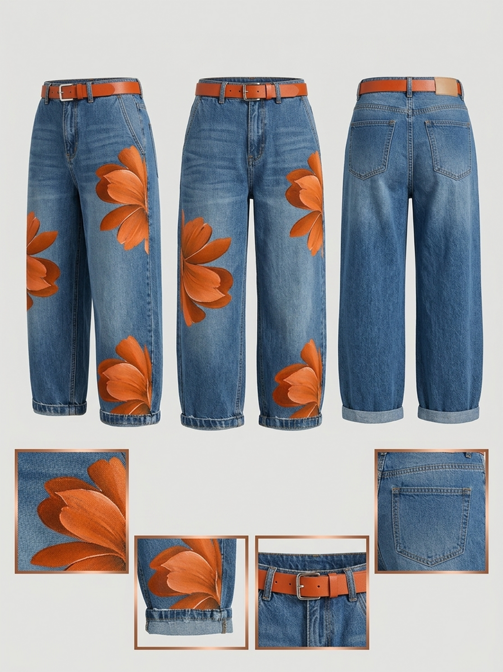 Jean en denim à imprimé artistique décontracté