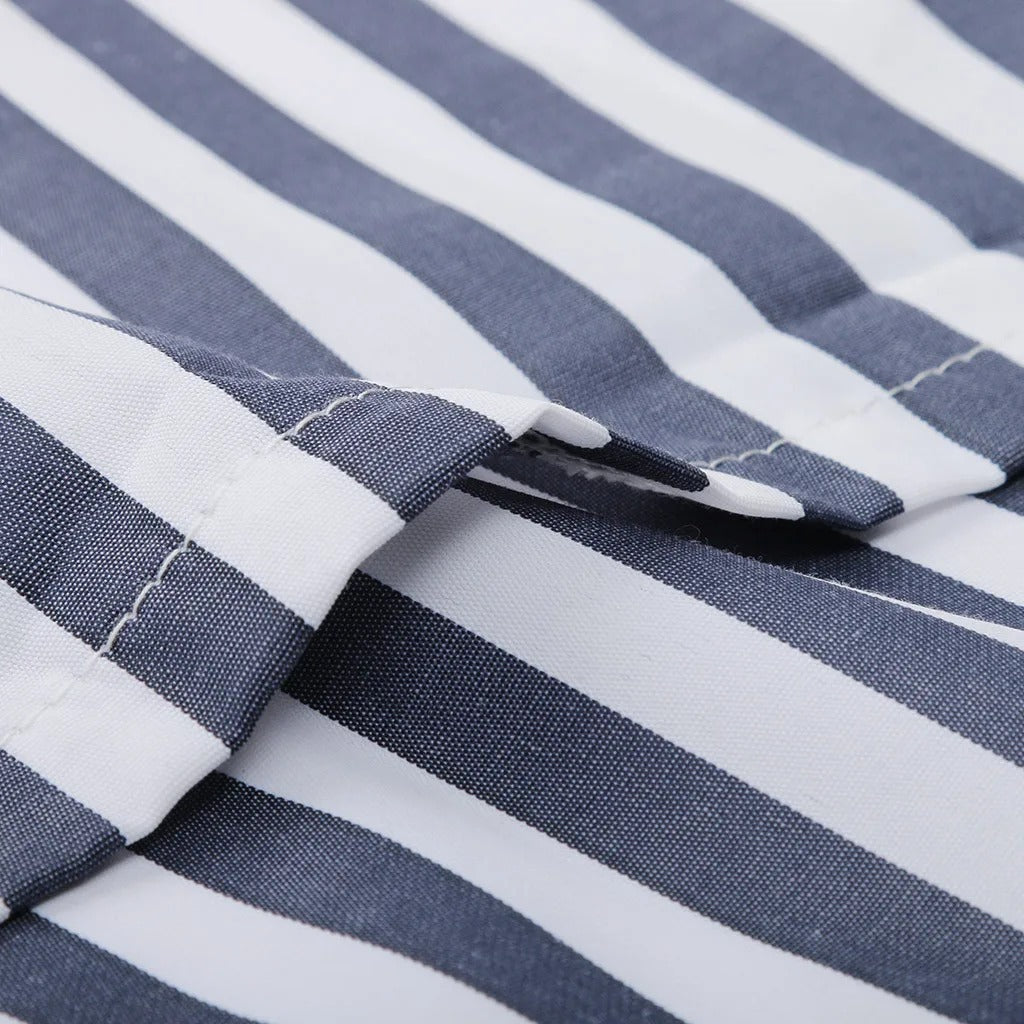 Pauline Laurent® | Robe Midi Portefeuille à Rayures Élégantes