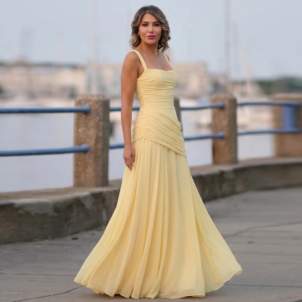 Robe Maxi Jaune Drapée Froncée pour Femme