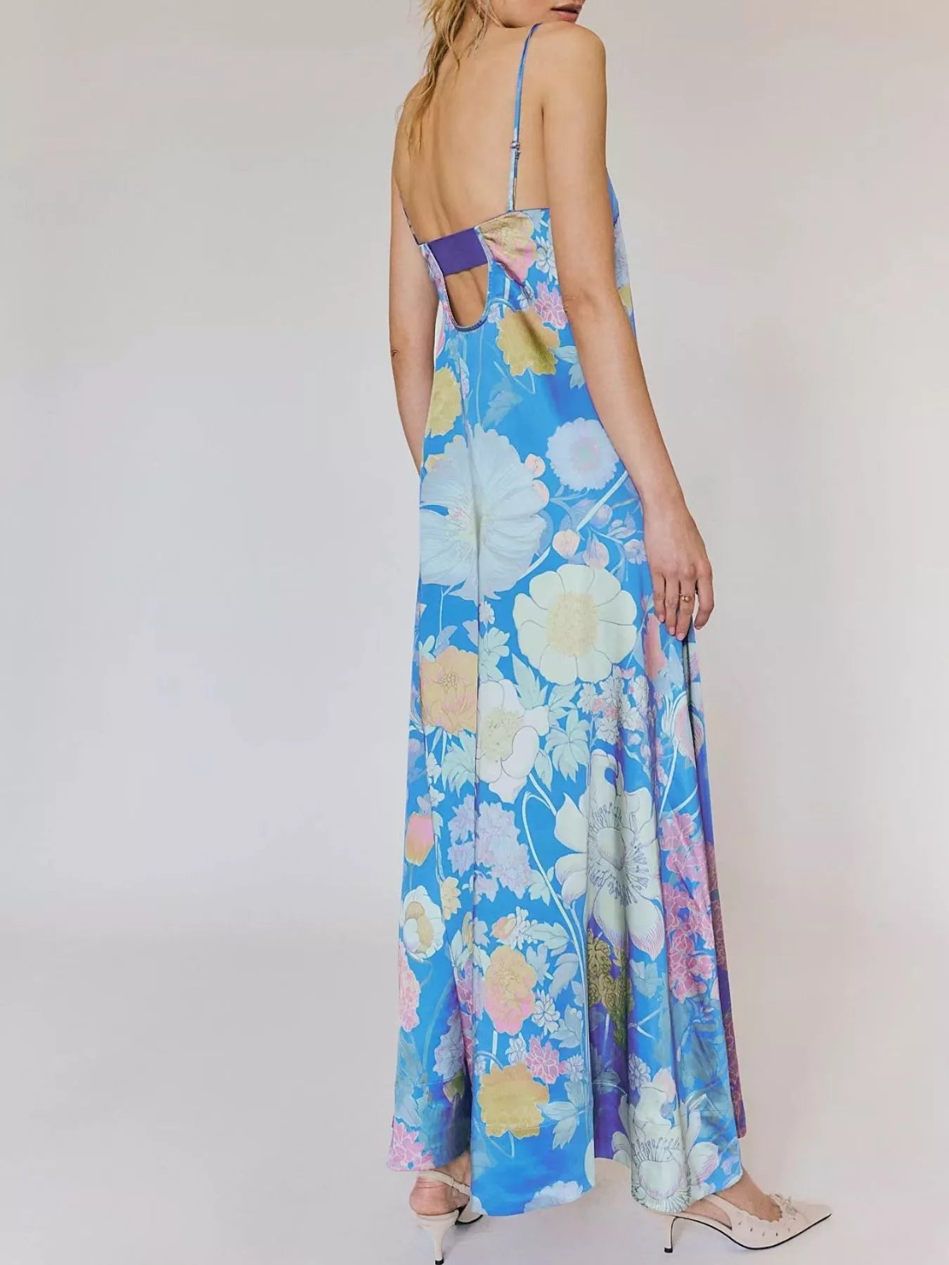 Robe maxi sans manches à imprimé floral en polyester