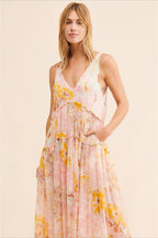 Robe maxi fleurie vue de dos avec coupe fluide