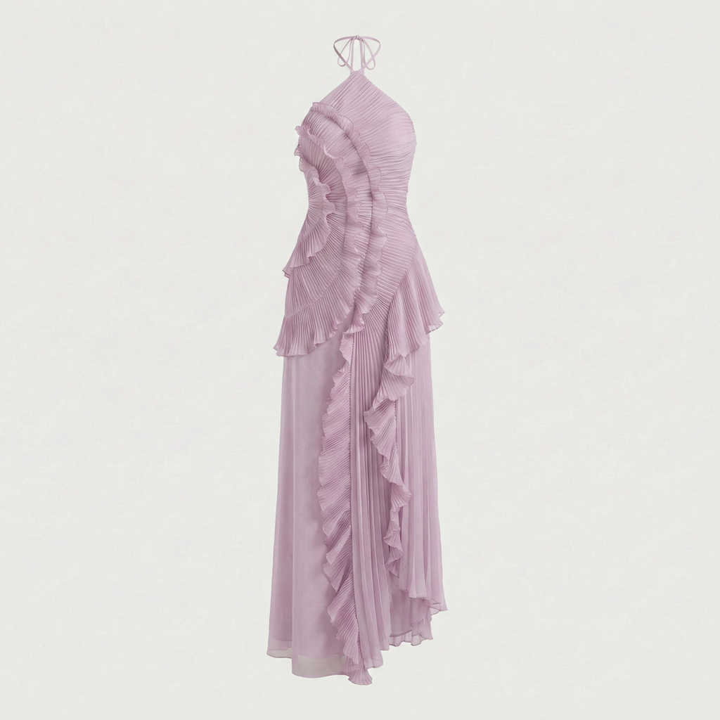 Robe mi-longue plissée en rose thé violet pour femme