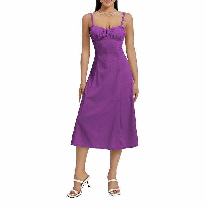 Pauline Laurent® | Robe satinée midi à bretelles fines