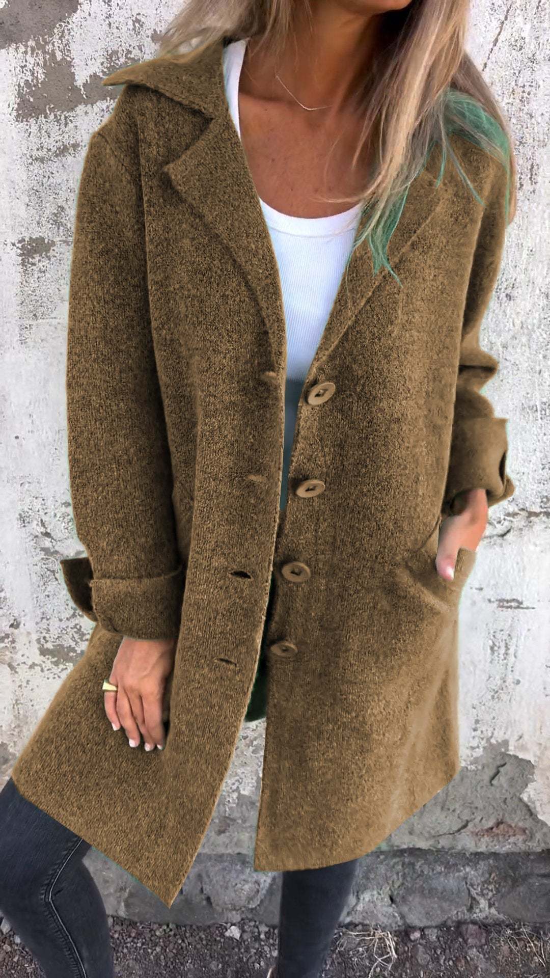 Cardigan décontracté chic à col revers avec poches