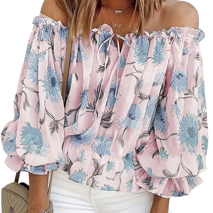 Blouse Carmen fleurie à épaules dénudées avec manches bouffantes
