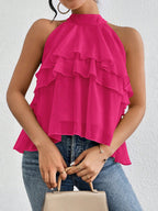 Débardeur femme en mousseline unie avec col halter vu de face