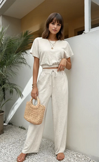 Ensemble décontracté crop top et pantalon long pour femmes