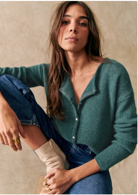 Cardigan boutonné à col V douillet pour femmes