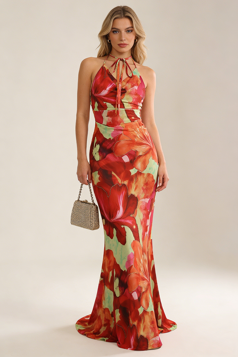 Robe longue à imprimé floral tropical