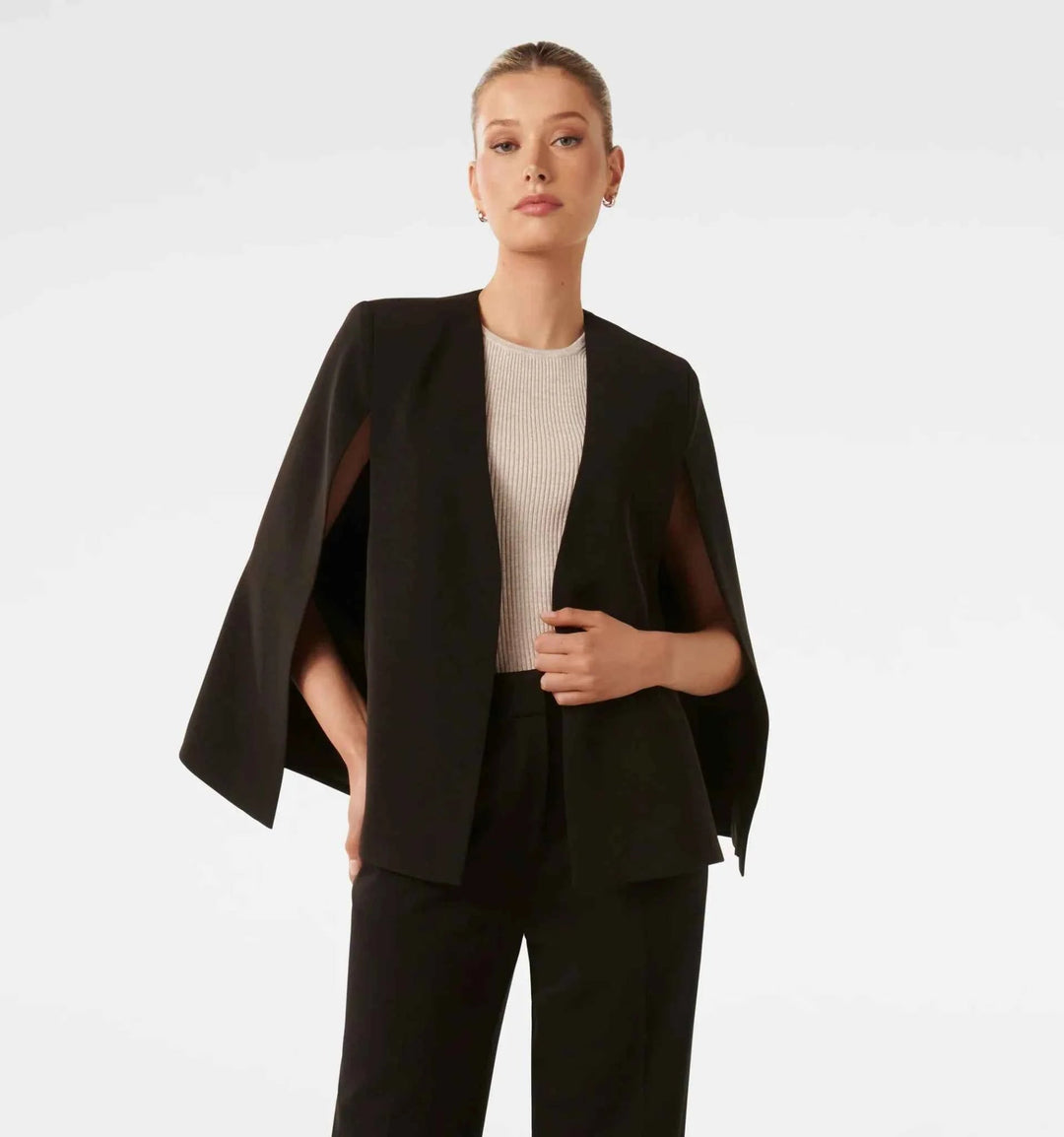 Blazer Cape Élégant pour Femme avec Coupe Flottante et Fente aux Manches