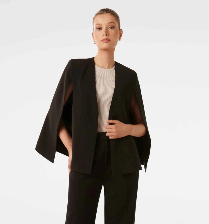 Blazer Cape Élégant pour Femme avec Coupe Flottante et Fente aux Manches