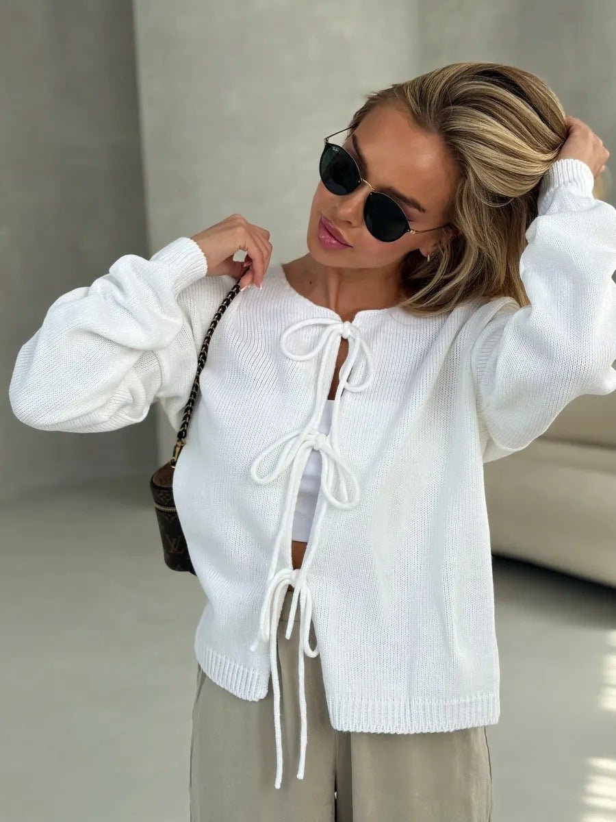 Chic Cardigan Court à Lacets en Dentelle