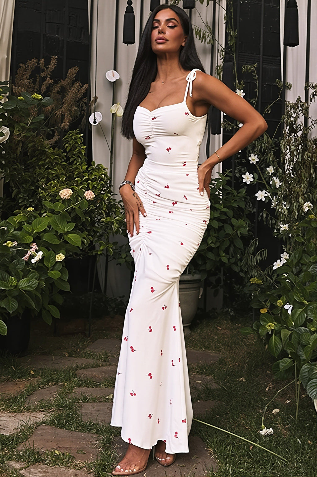 Robe maxi moulante imprimée pour femme avec fente sur la jambe