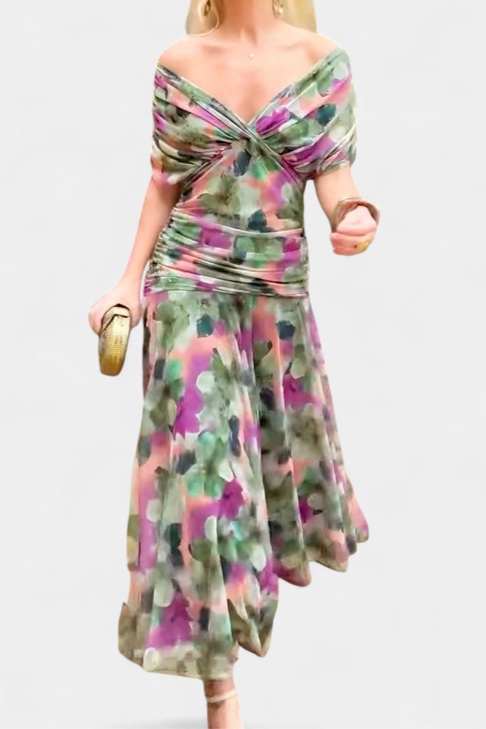 Robe longue plissée élégante à fleurs pour femme