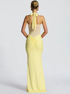 Robe longue moulante drapée à col halter robe de soirée sculptante