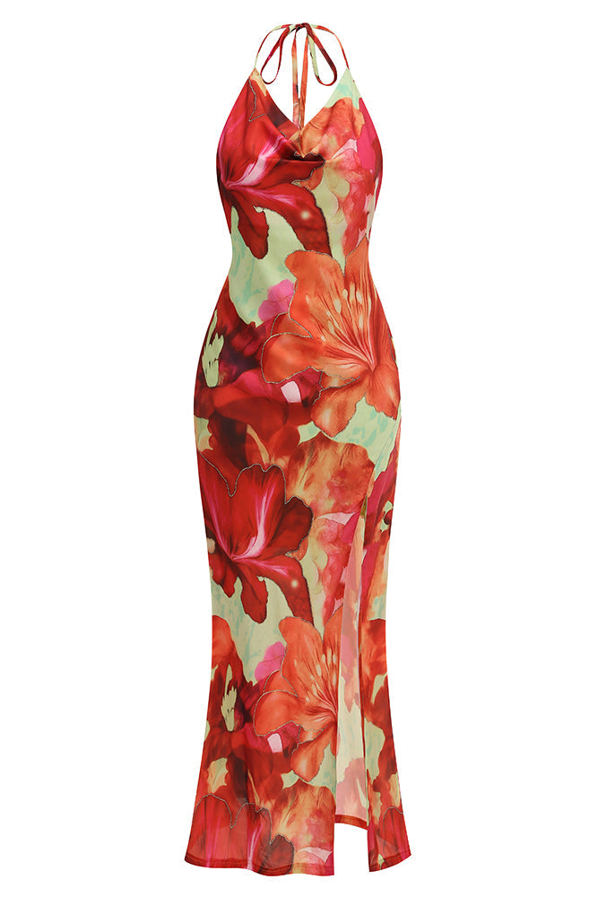 Robe longue à imprimé floral tropical