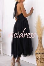 Robe longue en tulle à col licou avec détails froncés