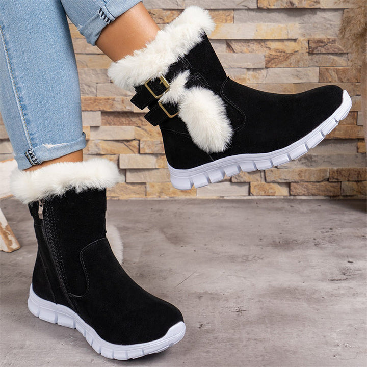 Bottes d'hiver chics à bordure en fourrure avec détail boucle