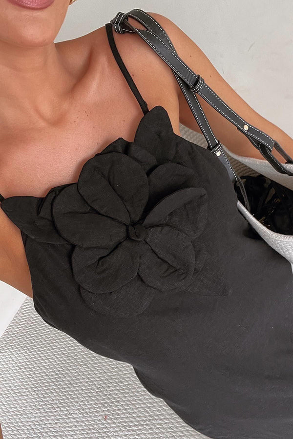 Sophie Paris | Robe maxi fendue à poches ornée de motifs floraux en mélange de lin