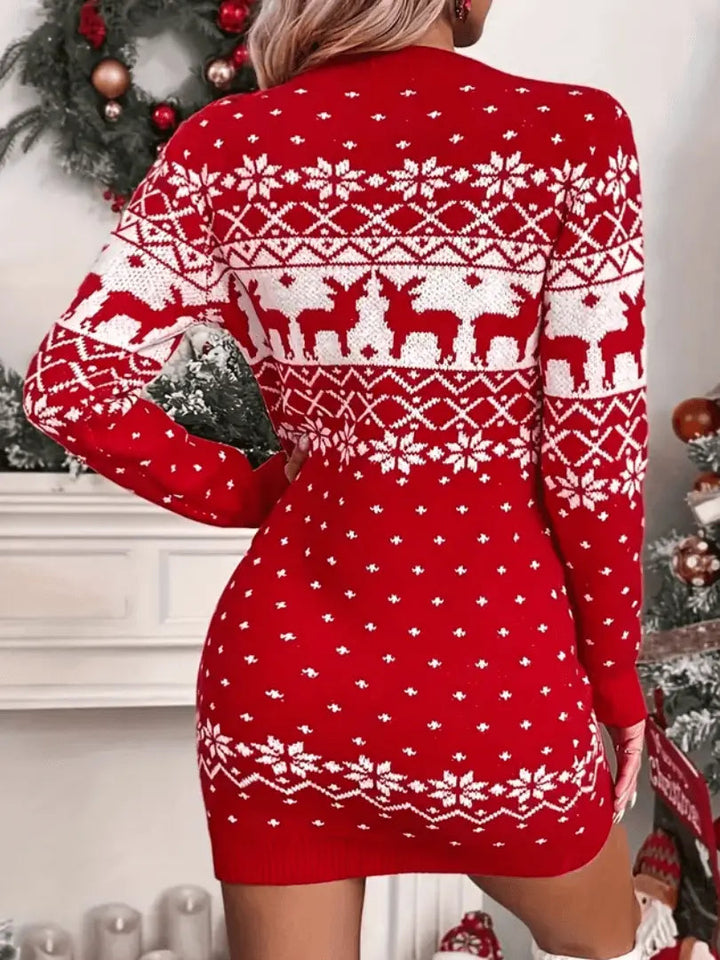 Robe de Noël à motif élan festif avec manches longues