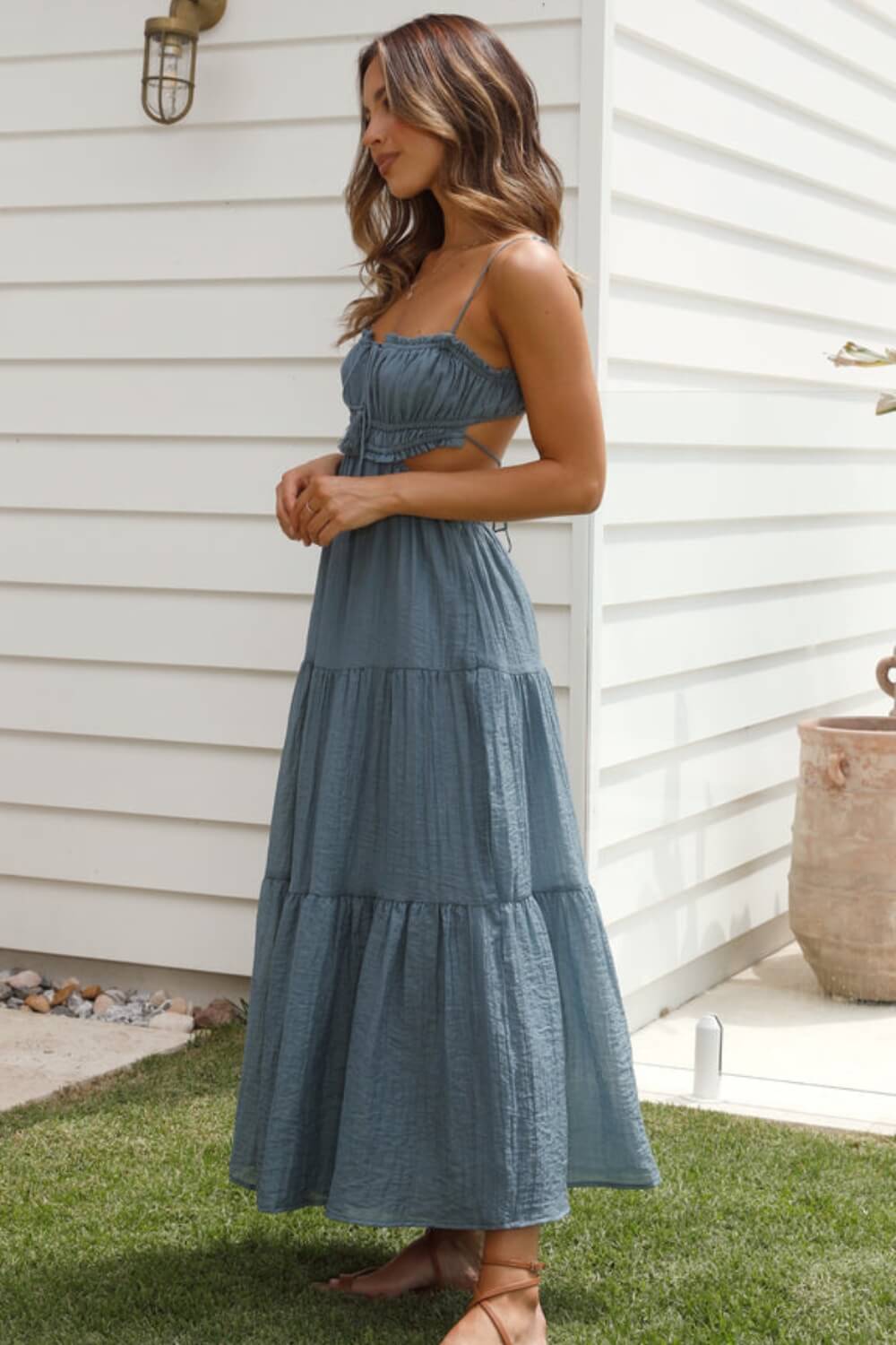Robe mi-longue en mélange coton chiffon