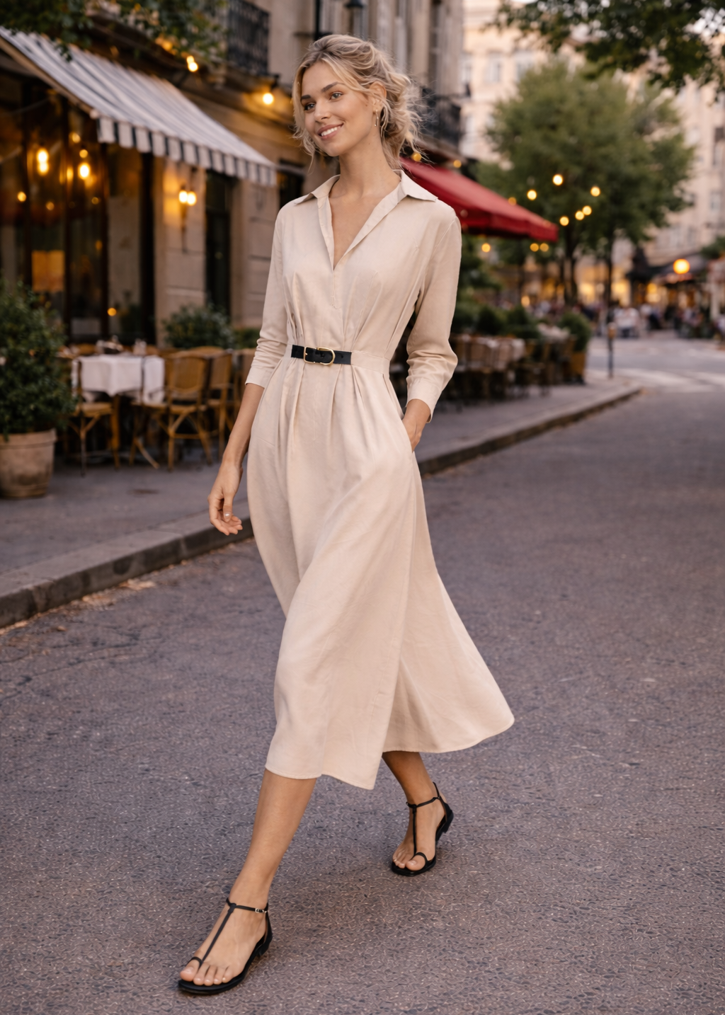 Robe midi bohème en mélange de coton beige