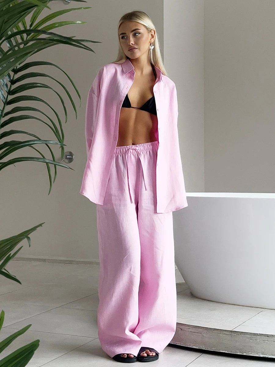 Ensemble en lin avec pantalon et short pour l'été
