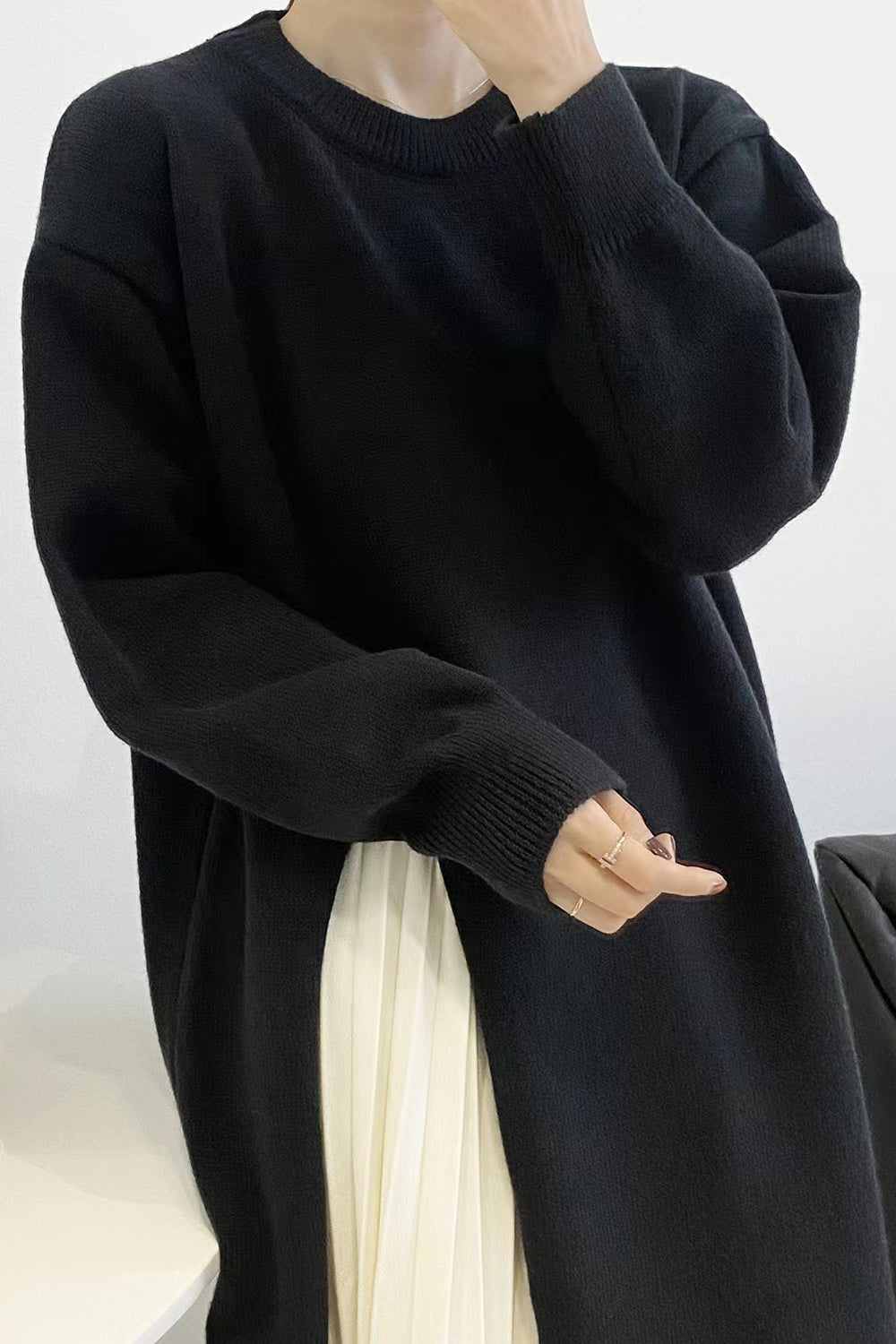 Robe-pull tricotée à fente latérale