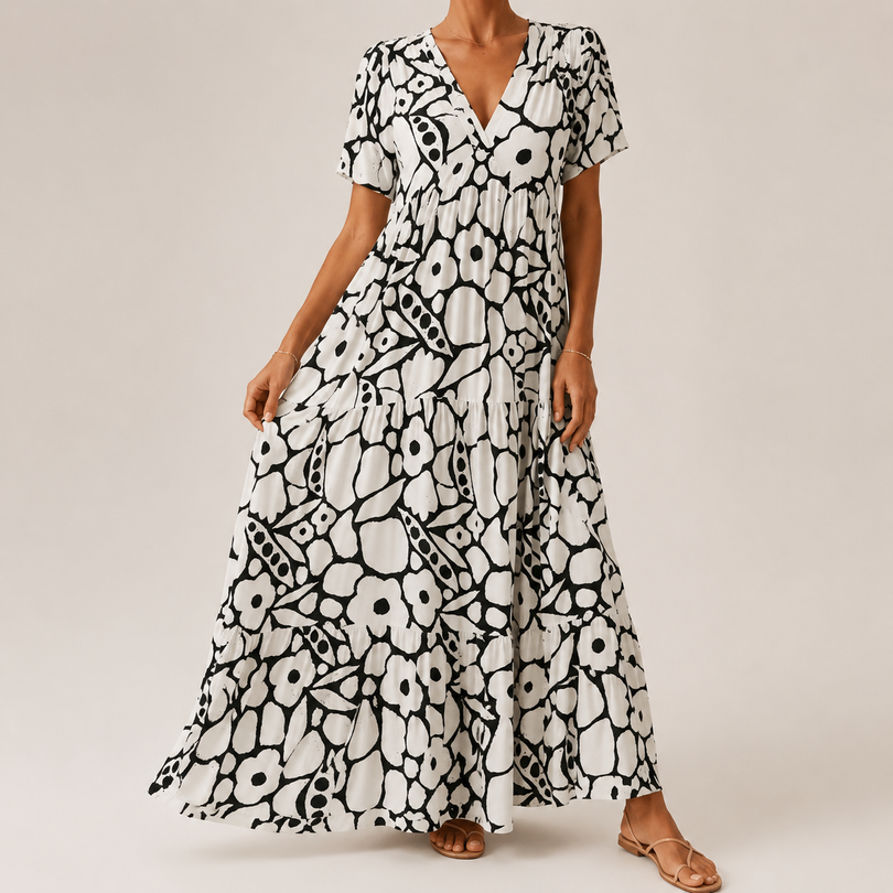 Robe longue à volants imprimé floral respirant