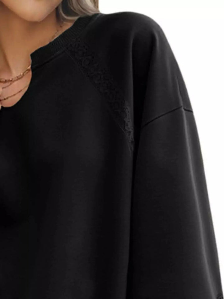 Sweatshirt Douillet à Détails en Dentelle pour un Look Chic Décontracté