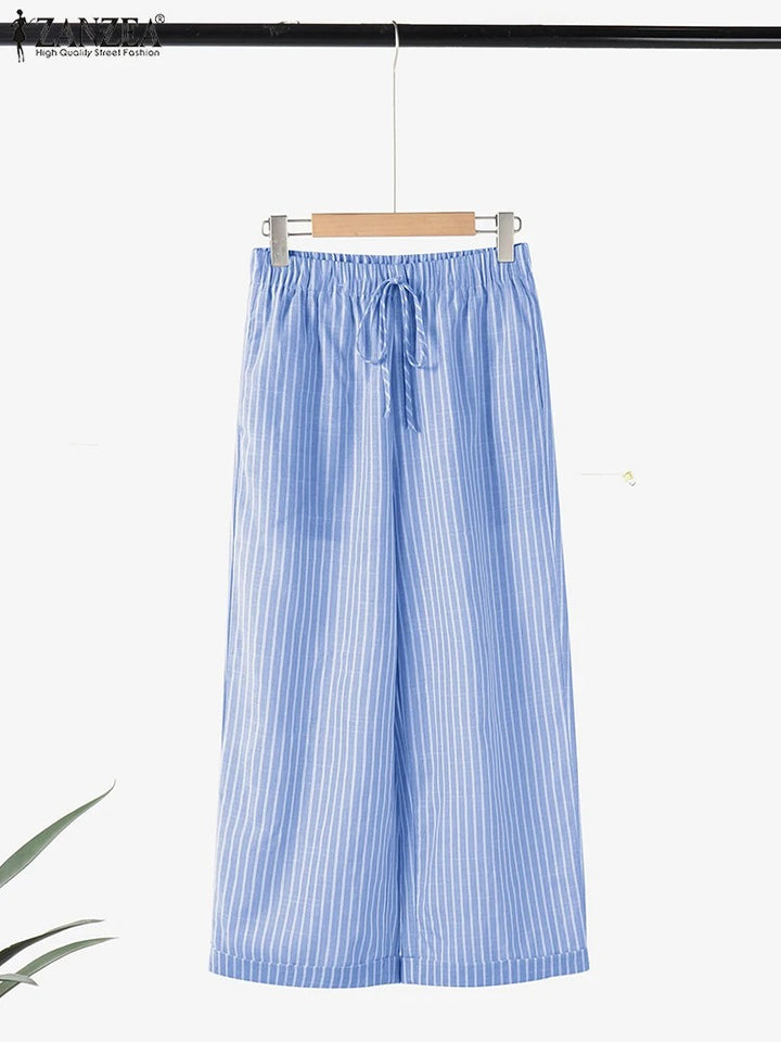 Océane Dubois® | Le Pantalon Lin Rayé Décontracté