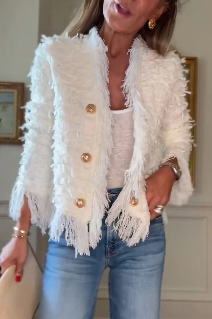 Cardigan à franges pour femmes en maille