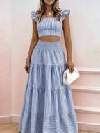Ensemble bustier volanté floral et jupe longue évasée