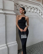 Robe longue noire élégante sans manches pour femme