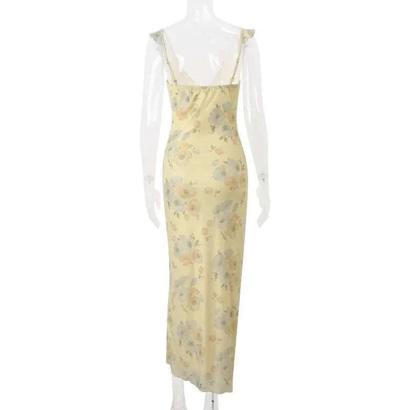 Robe Maxi Dos Nu Plongeant Fleurie Mode Été