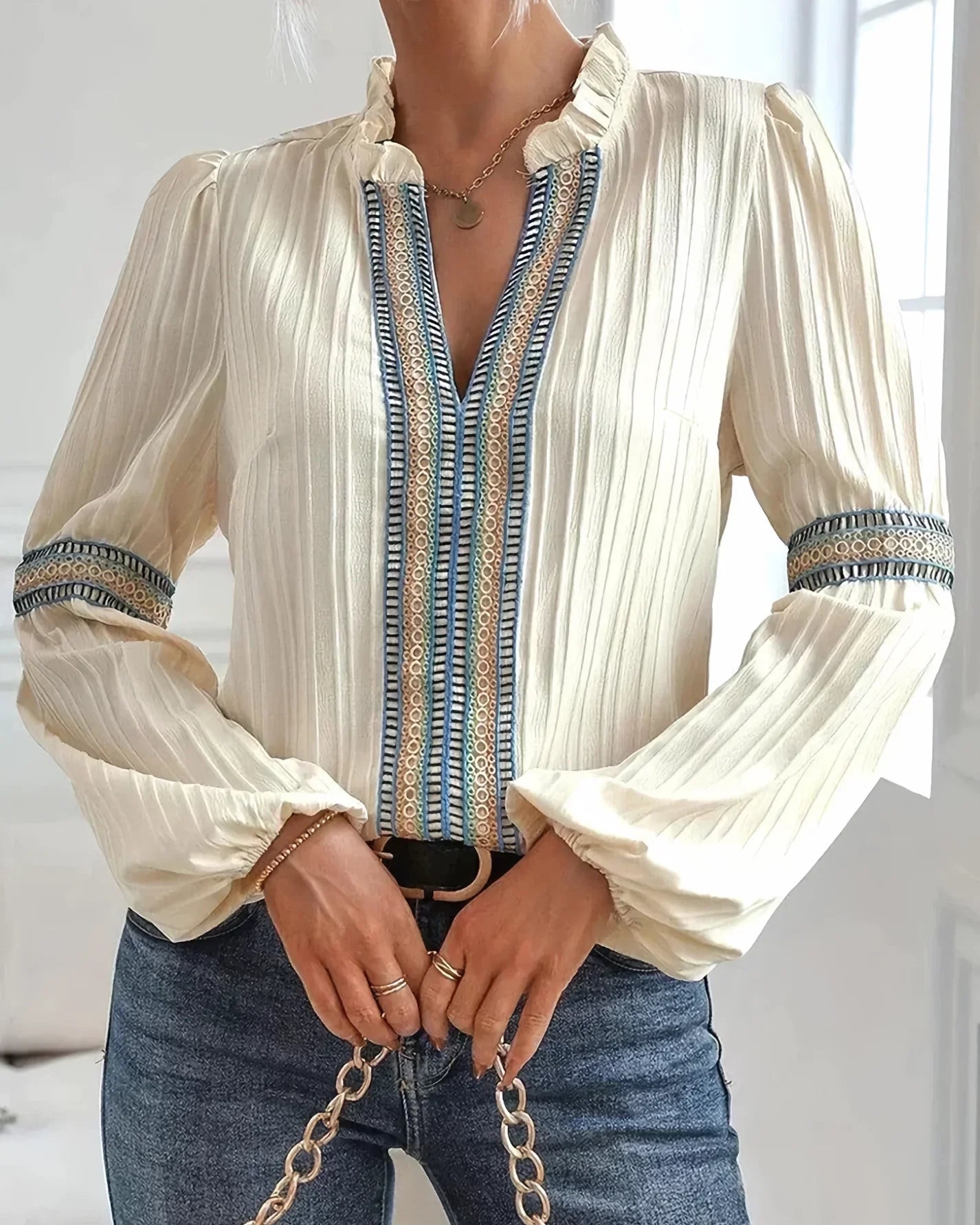 Blouse Femme Col V Haut Élégant
