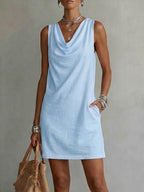 Robe en coton sans manches à col drapé