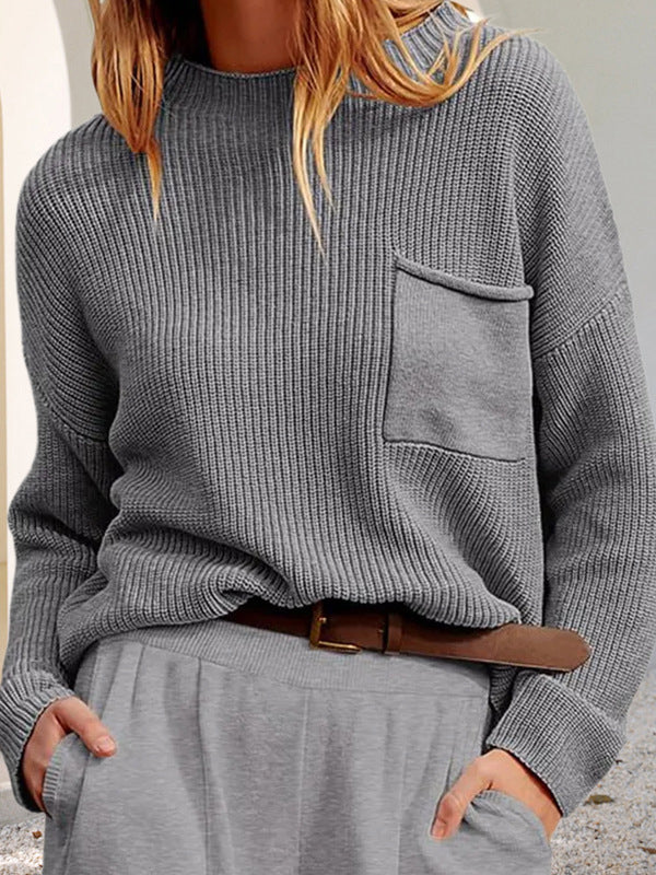 Pull en maille décontracté et confortable avec poches