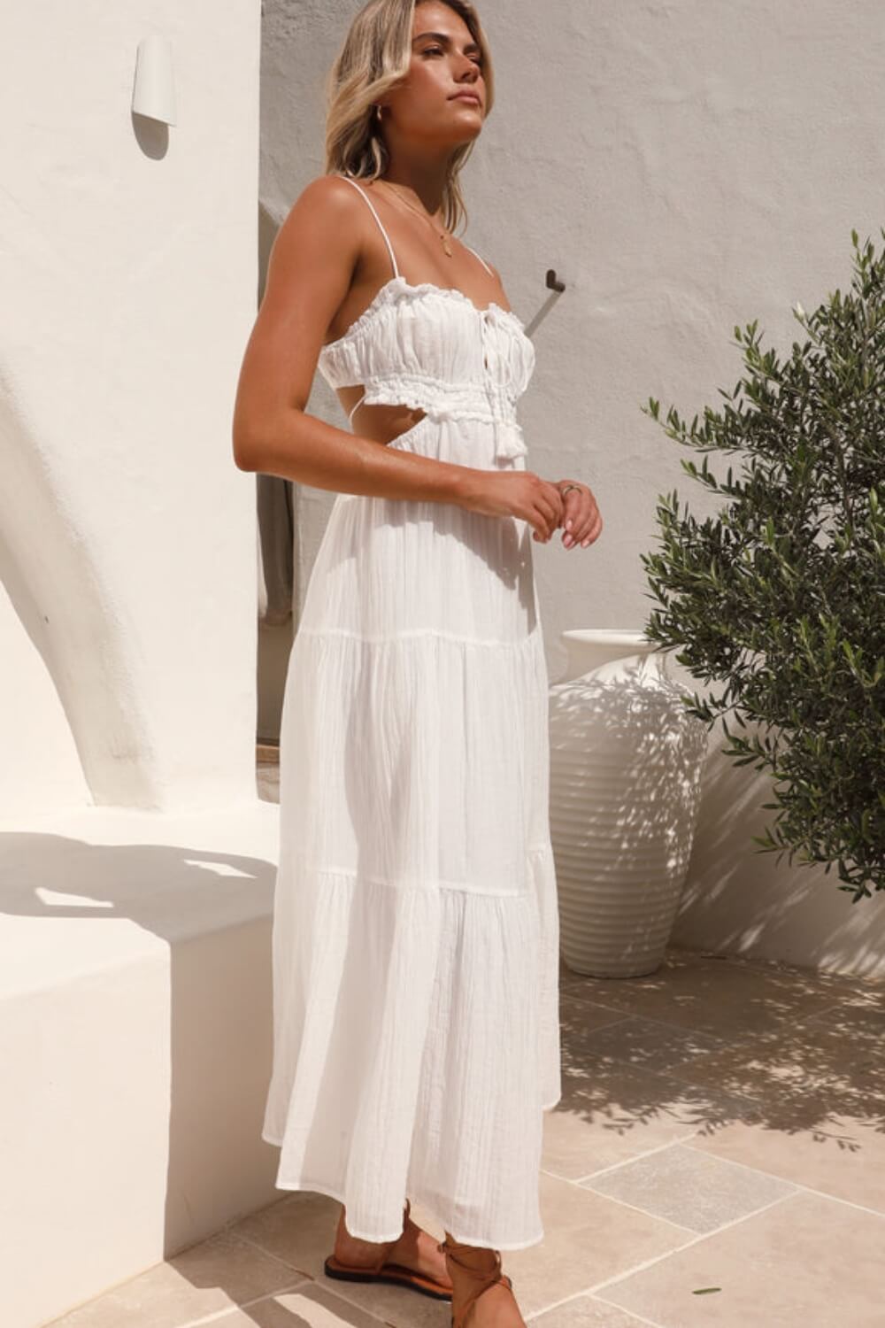 Robe mi-longue en mélange coton chiffon