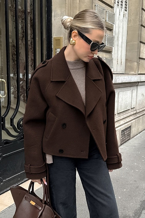 Manteau croisé classique en mélange de laine marron