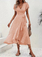 Robe portefeuille à imprimé floral avec décolleté en V
