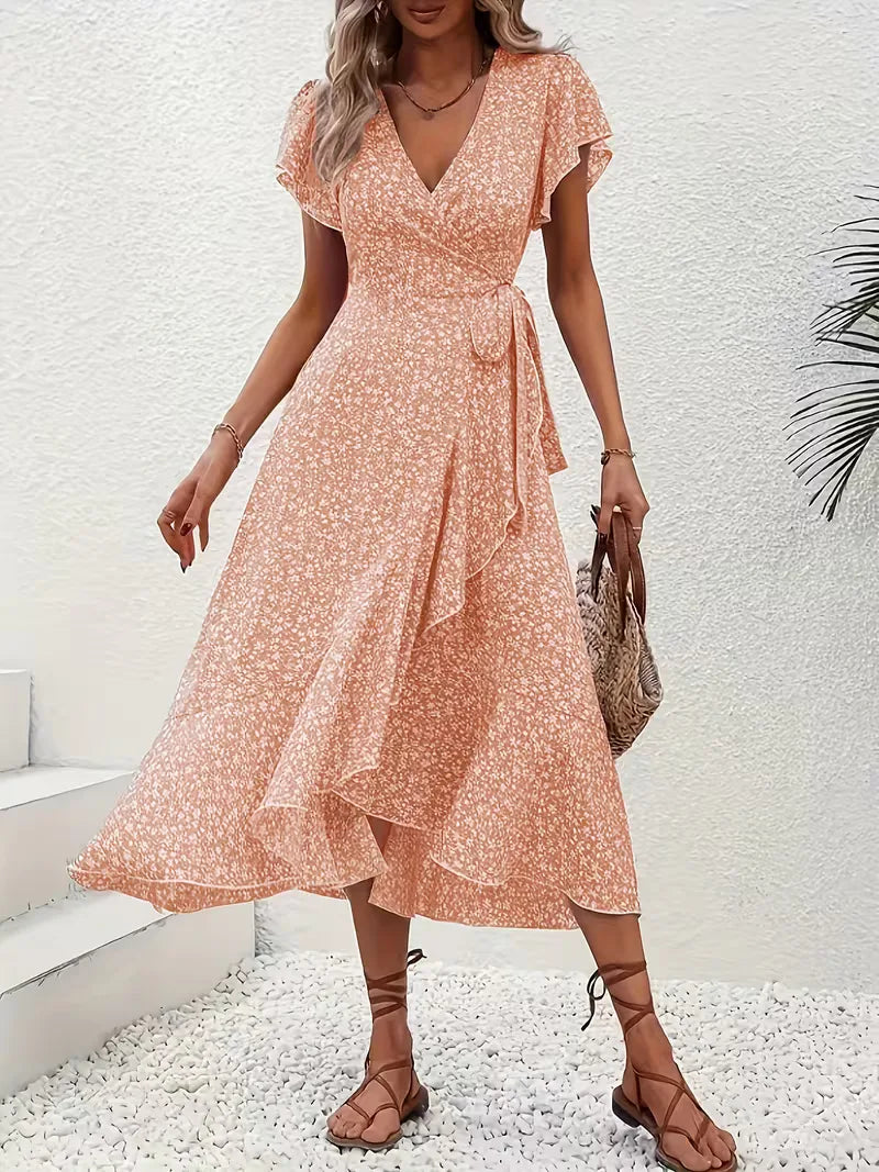 Robe portefeuille à imprimé floral avec décolleté en V