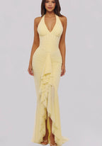 Robe longue Soleya à col licou froncée pour invités de mariage