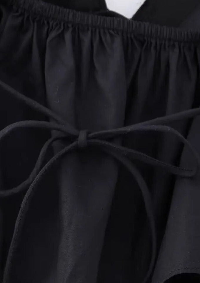 Haut noir en satin pour femme à col bénitier