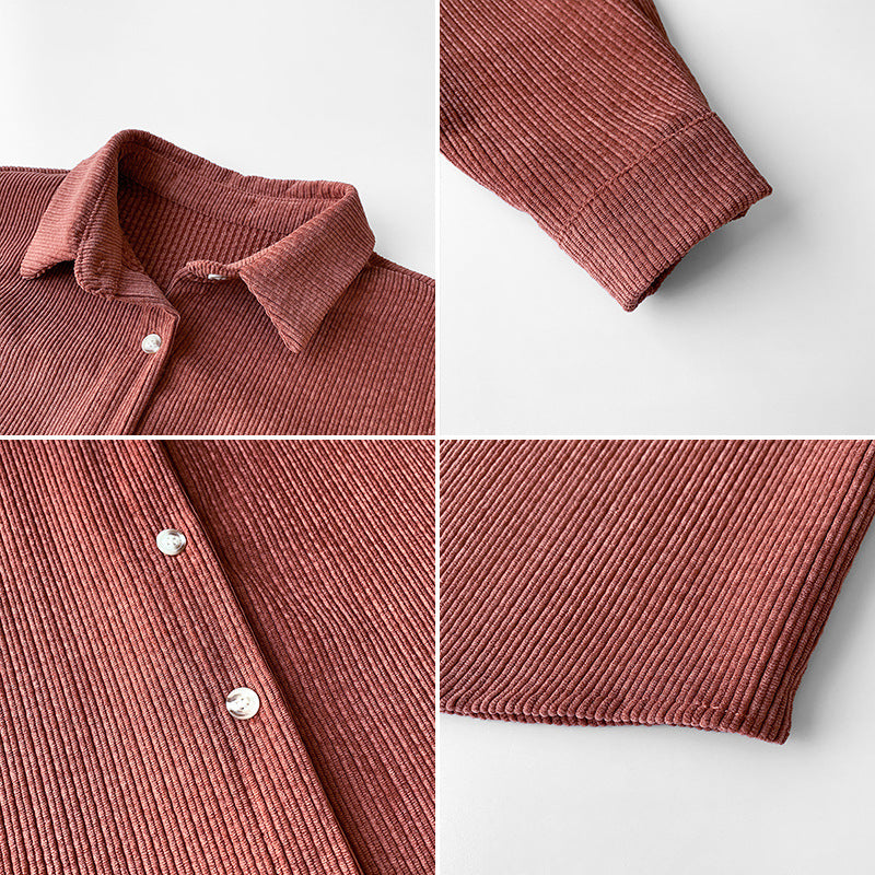 Chemise boutonnée en velours côtelé confortable pour femmes