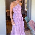 Robe mi-longue plissée en rose thé violet pour femme