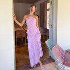 Robe mi-longue plissée en rose thé violet pour femme