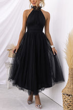 Robe longue en tulle à col licou avec détails froncés