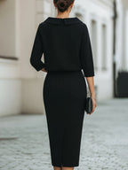 Ensemble Haut Col Bateau et Jupe Midi pour Femme