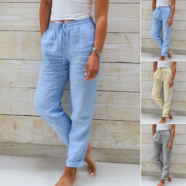 Pantalon extensible en mélange de lin